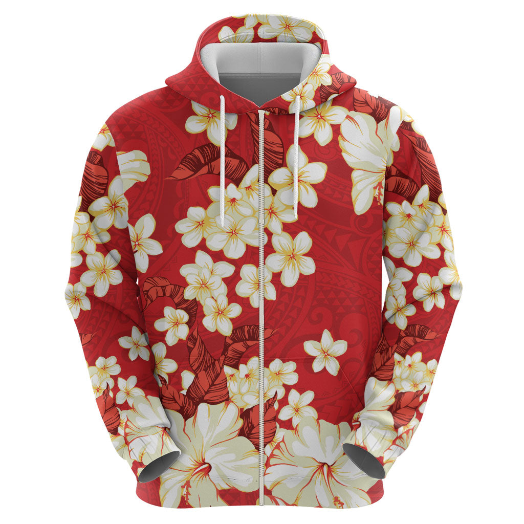 Hawaii Hibiscus Plumeria Red Hoodie Polynesian Pattern LT01 - Polynesian Pride