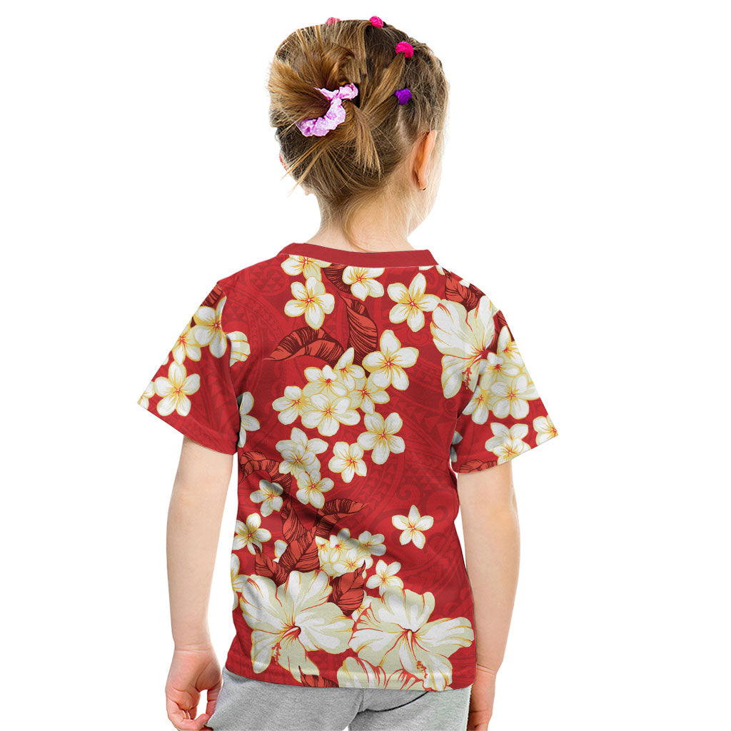 Hawaii Hibiscus Plumeria Red Kid T Shirt Polynesian Pattern LT01 - Polynesian Pride