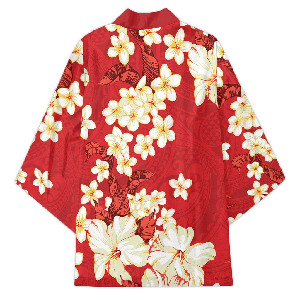 Hawaii Hibiscus Plumeria Red Kimono Polynesian Pattern LT01 - Polynesian Pride