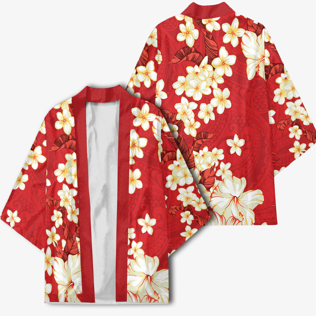 Hawaii Hibiscus Plumeria Red Kimono Polynesian Pattern LT01 - Polynesian Pride