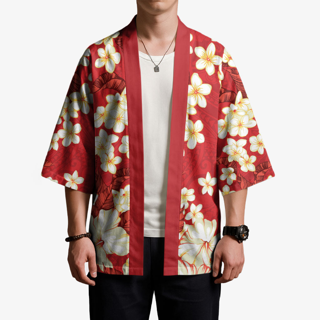 Hawaii Hibiscus Plumeria Red Kimono Polynesian Pattern LT01 - Polynesian Pride