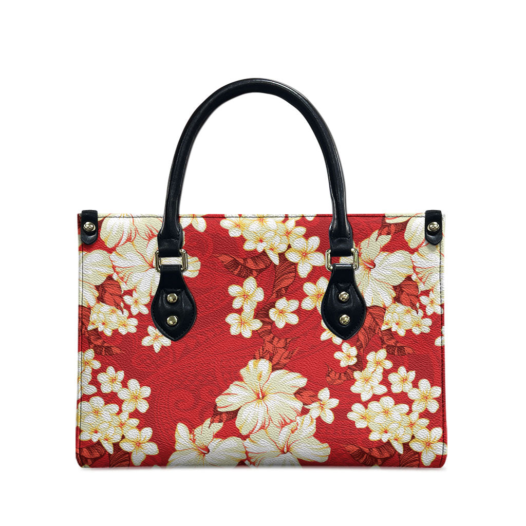 Hawaii Hibiscus Plumeria Red Leather Bag Polynesian Pattern LT01 - Polynesian Pride