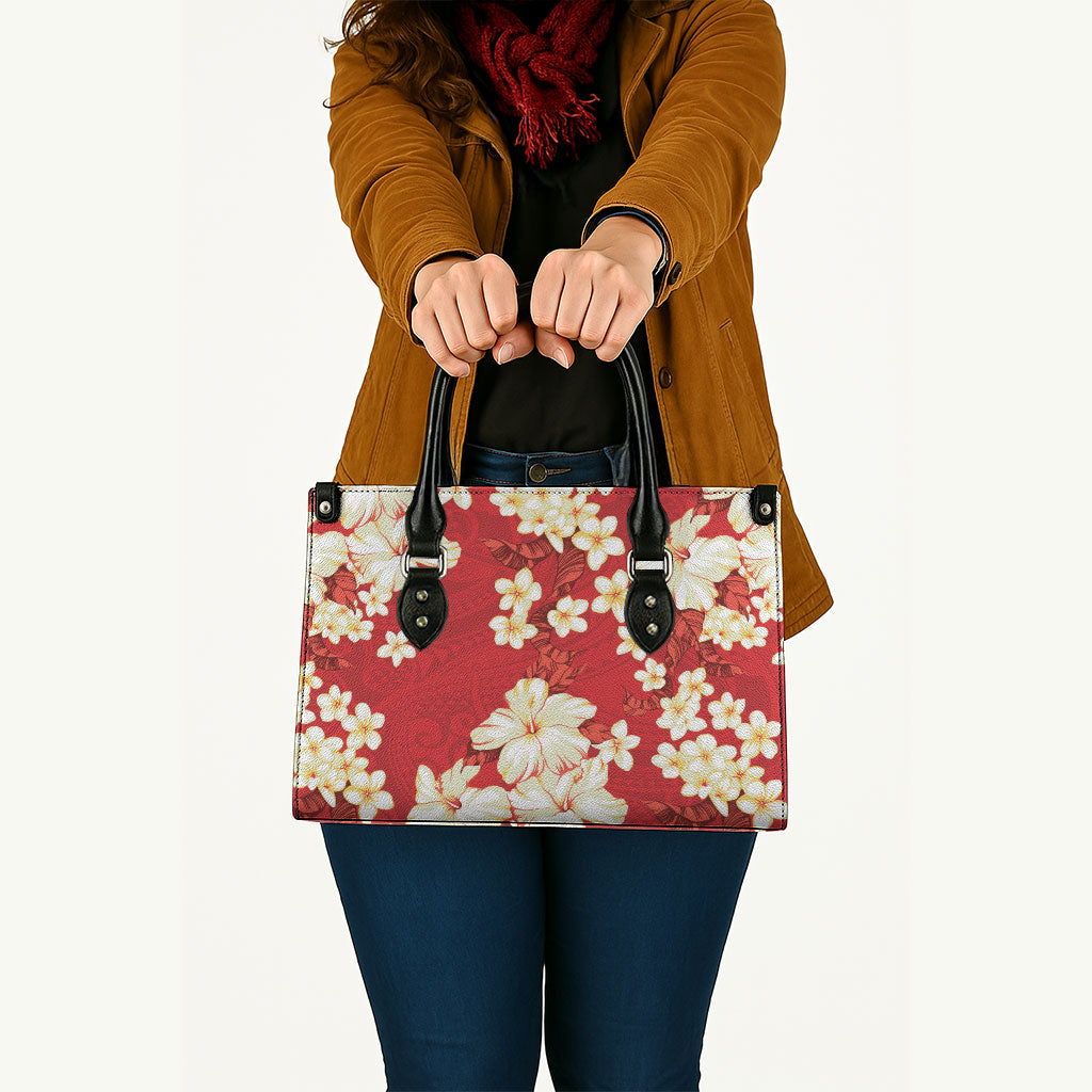 Hawaii Hibiscus Plumeria Red Leather Bag Polynesian Pattern LT01 - Polynesian Pride