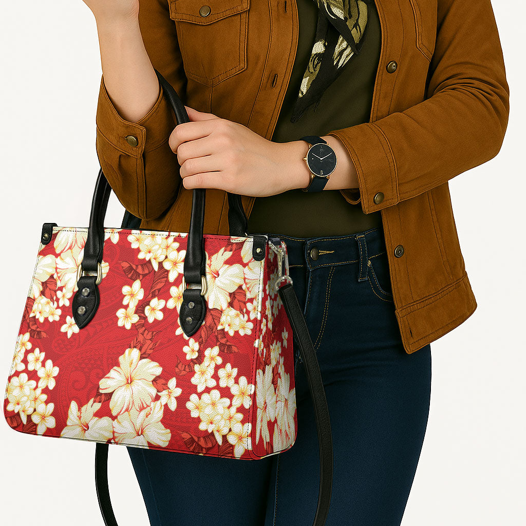 Hawaii Hibiscus Plumeria Red Leather Bag Polynesian Pattern LT01 - Polynesian Pride