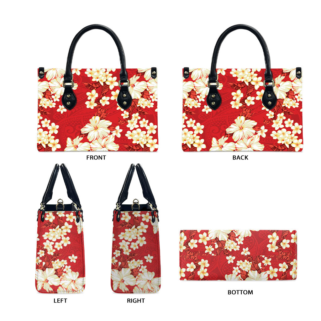 Hawaii Hibiscus Plumeria Red Leather Bag Polynesian Pattern LT01 - Polynesian Pride