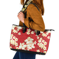 Hawaii Hibiscus Plumeria Red Leather Tote Bag Polynesian Pattern LT01 Red - Polynesian Pride