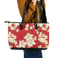 Hawaii Hibiscus Plumeria Red Leather Tote Bag Polynesian Pattern LT01 - Polynesian Pride