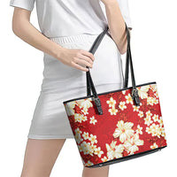 Hawaii Hibiscus Plumeria Red Leather Tote Bag Polynesian Pattern LT01 - Polynesian Pride