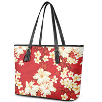 Hawaii Hibiscus Plumeria Red Leather Tote Bag Polynesian Pattern LT01 - Polynesian Pride