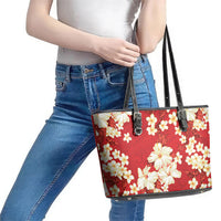 Hawaii Hibiscus Plumeria Red Leather Tote Bag Polynesian Pattern LT01 - Polynesian Pride