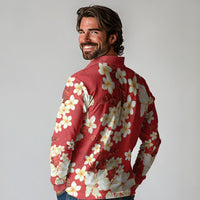 Hawaii Hibiscus Plumeria Red Long Sleeve Polo Shirt Polynesian Pattern