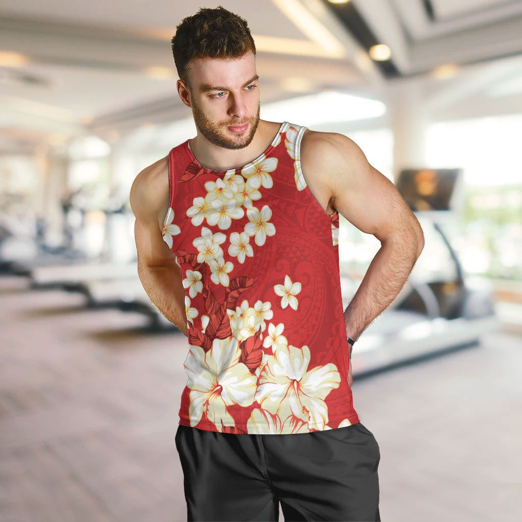 Hawaii Hibiscus Plumeria Red Men Tank Top Polynesian Pattern LT01 Red - Polynesian Pride