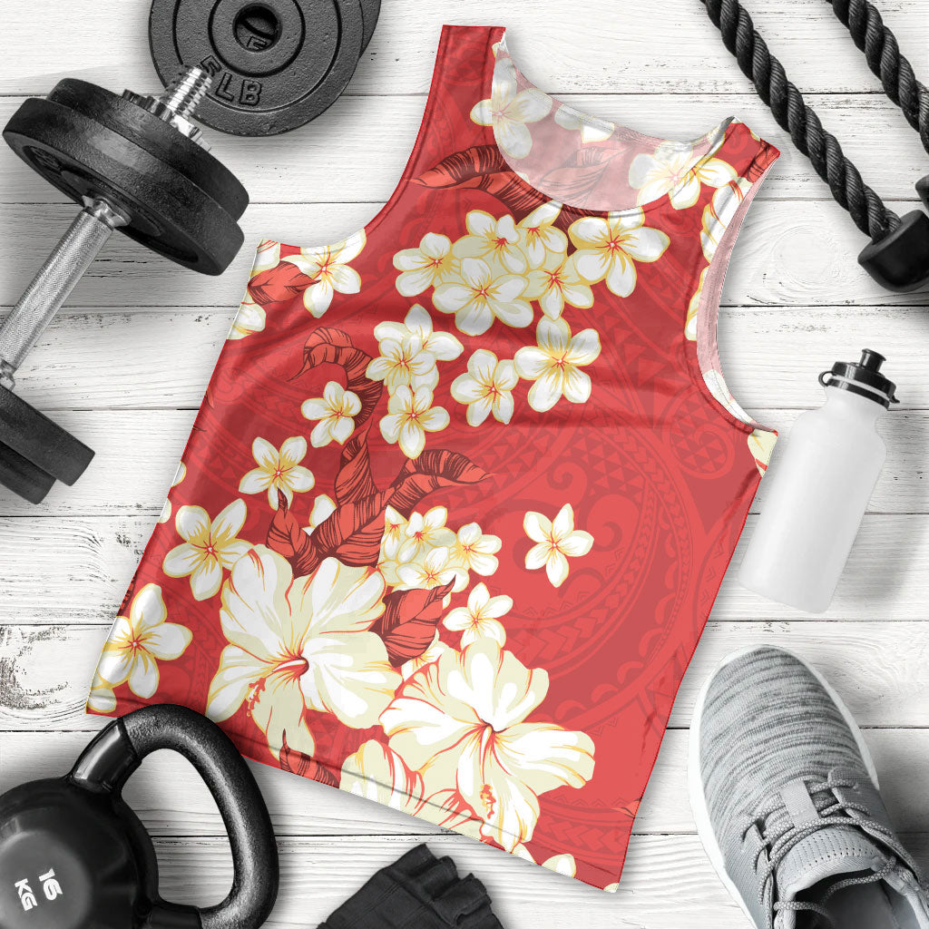 Hawaii Hibiscus Plumeria Red Men Tank Top Polynesian Pattern LT01 - Polynesian Pride