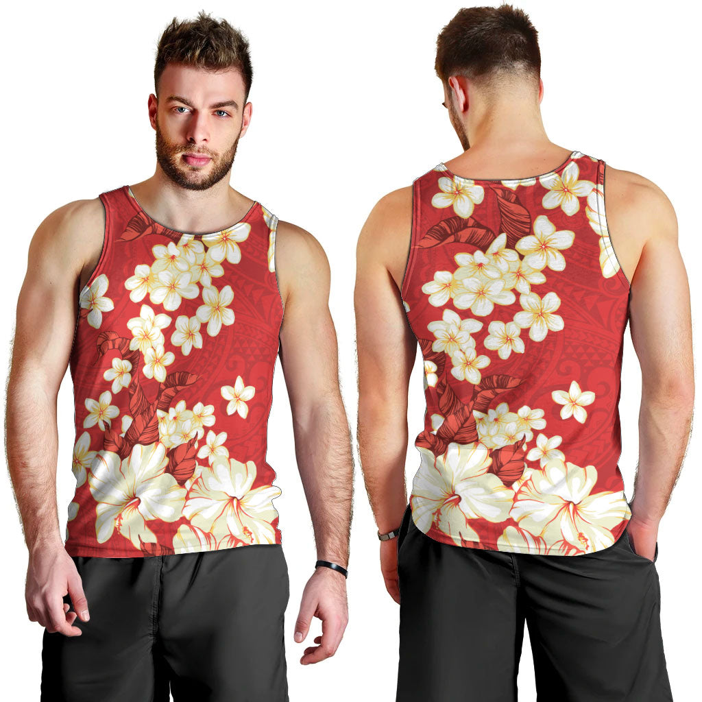 Hawaii Hibiscus Plumeria Red Men Tank Top Polynesian Pattern LT01 - Polynesian Pride