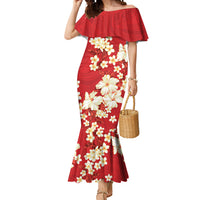 Hawaii Hibiscus Plumeria Red Mermaid Dress Polynesian Pattern