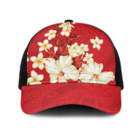 Hawaii Hibiscus Plumeria Red Mesh Trucker Cap Polynesian Pattern LT01 One Size Black Red - Polynesian Pride
