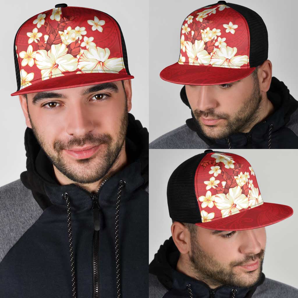 Hawaii Hibiscus Plumeria Red Mesh Trucker Cap Polynesian Pattern LT01 - Polynesian Pride