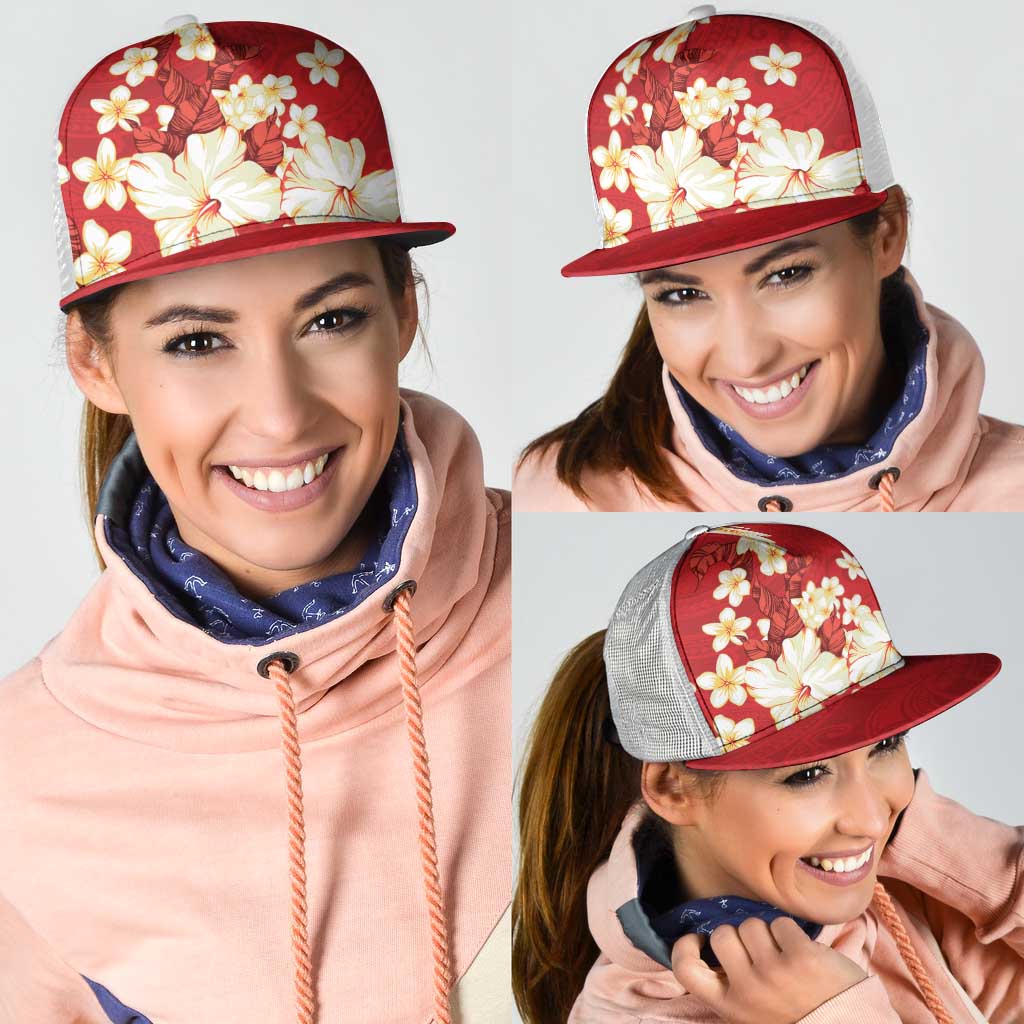 Hawaii Hibiscus Plumeria Red Mesh Trucker Cap Polynesian Pattern LT01 - Polynesian Pride