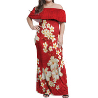 Hawaii Hibiscus Plumeria Red Off Shoulder Maxi Dress Polynesian Pattern LT01 Women Red - Polynesian Pride