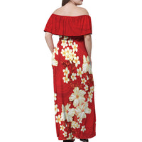 Hawaii Hibiscus Plumeria Red Off Shoulder Maxi Dress Polynesian Pattern LT01 - Polynesian Pride