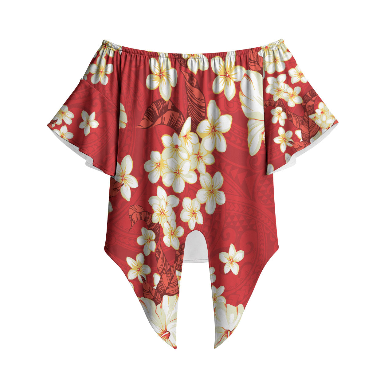 Hawaii Hibiscus Plumeria Red Off Shoulder Wrap Waist Top Polynesian Pattern LT01 Red - Polynesian Pride