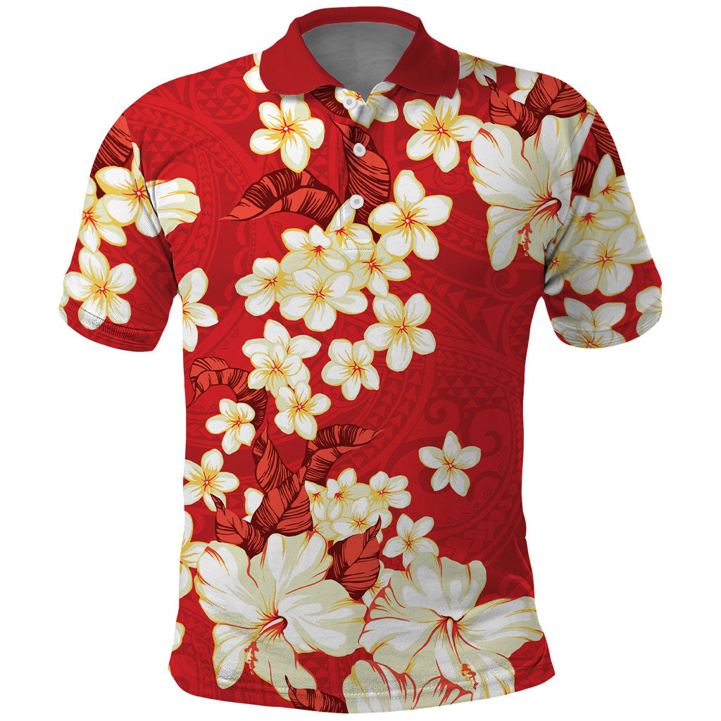 Hawaii Hibiscus Plumeria Red Polo Shirt Polynesian Pattern LT01 Red - Polynesian Pride