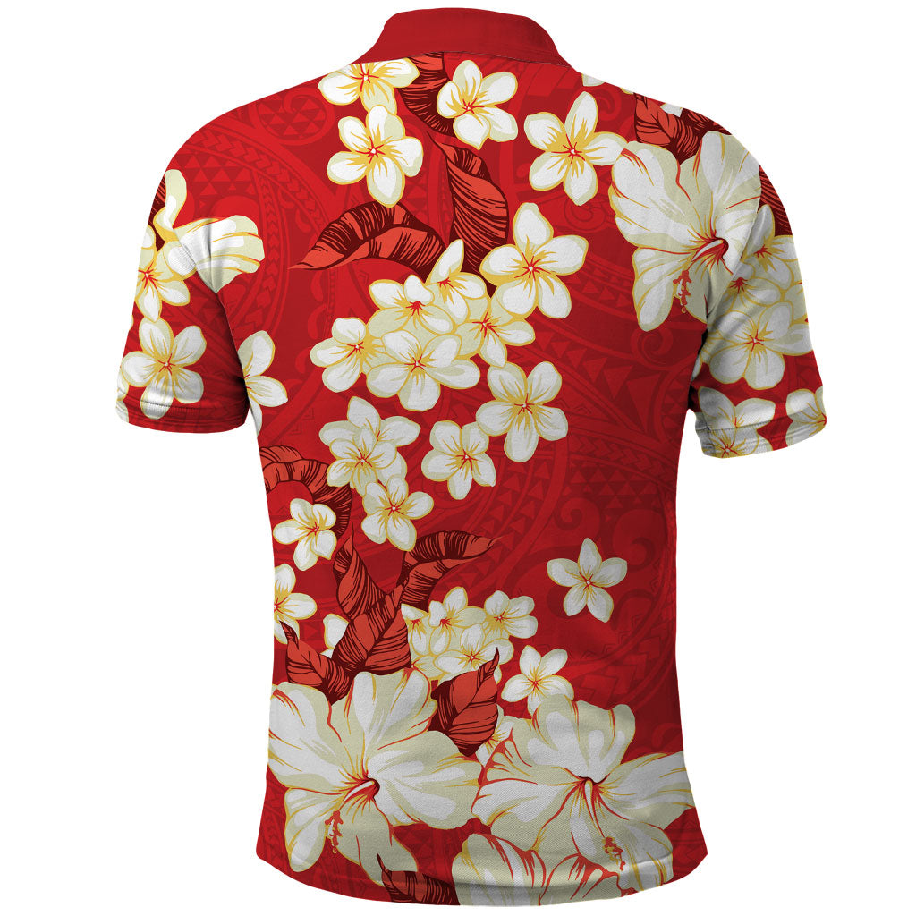 Hawaii Hibiscus Plumeria Red Polo Shirt Polynesian Pattern LT01 - Polynesian Pride