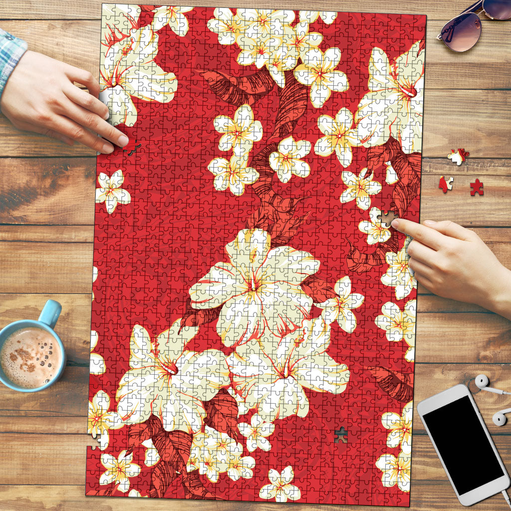 Hawaii Hibiscus Plumeria Red Puzzle Polynesian Pattern