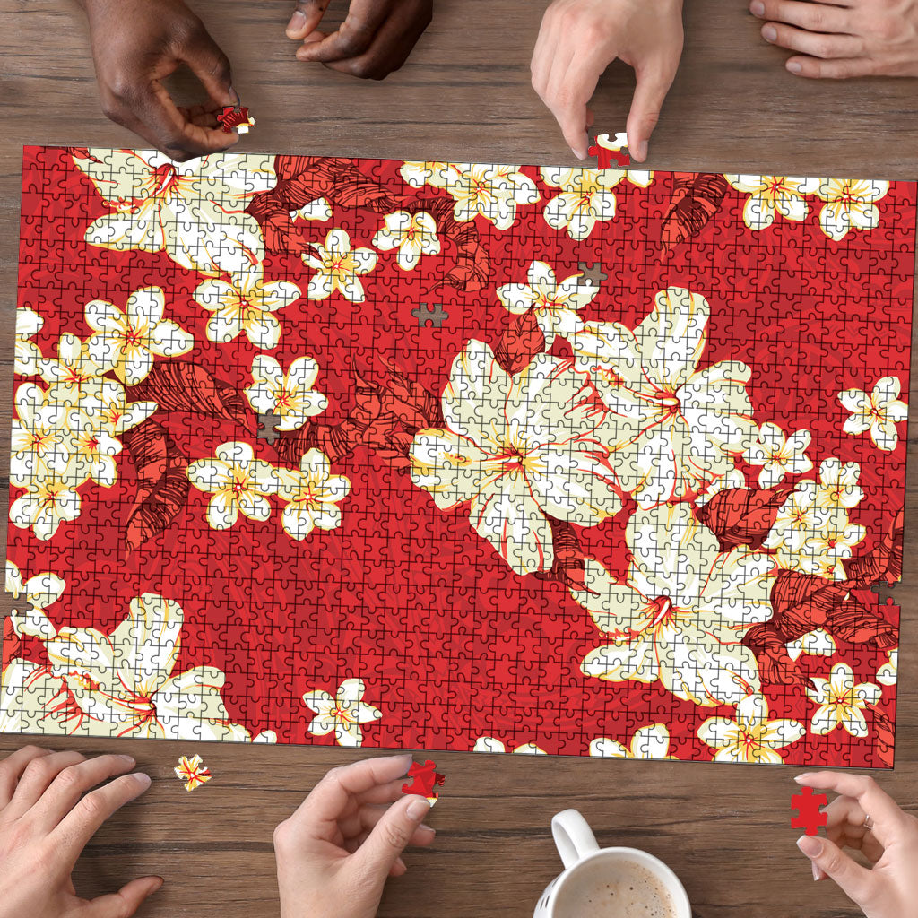 Hawaii Hibiscus Plumeria Red Puzzle Polynesian Pattern LT01 - Polynesian Pride