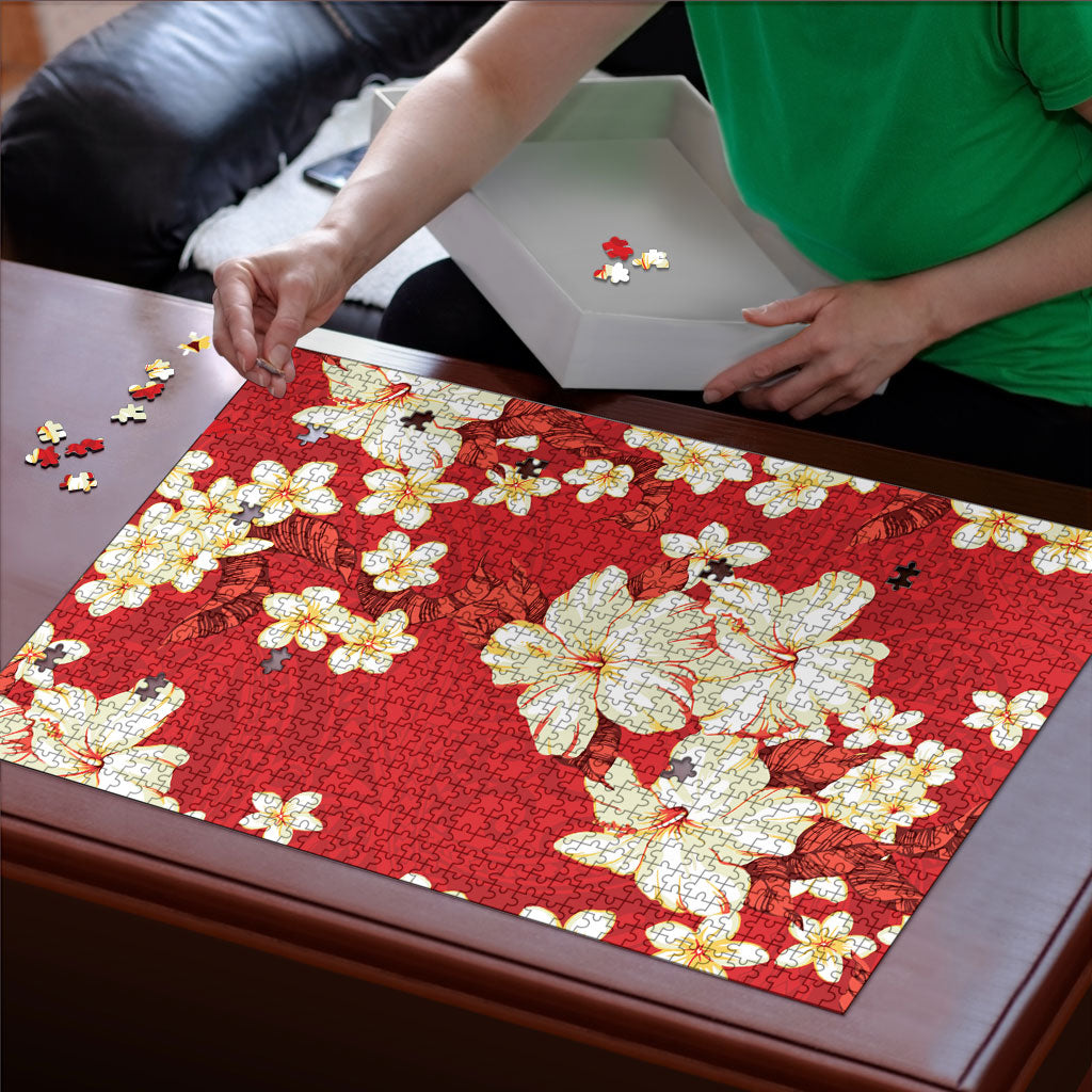 Hawaii Hibiscus Plumeria Red Puzzle Polynesian Pattern LT01 - Polynesian Pride