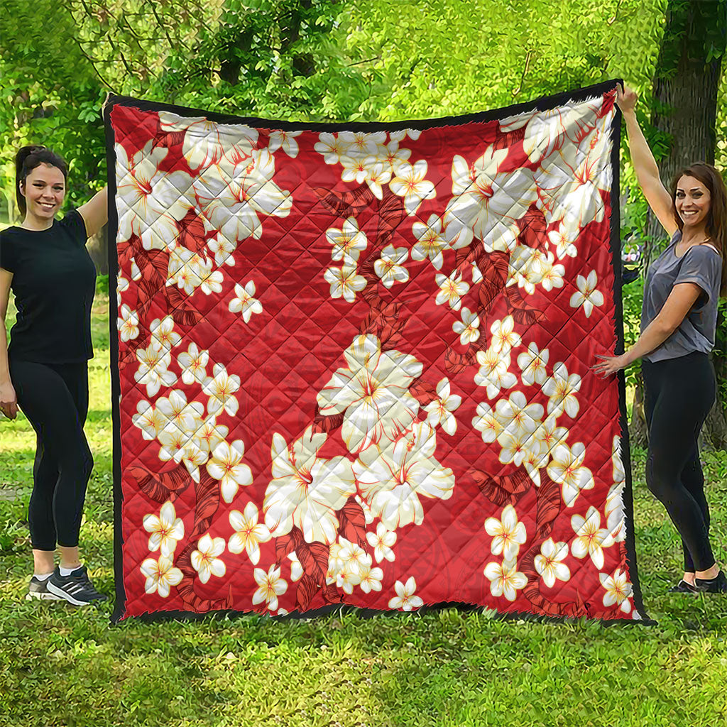 Hawaii Hibiscus Plumeria Red Quilt Polynesian Pattern LT01 - Polynesian Pride