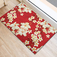 Hawaii Hibiscus Plumeria Red Rubber Doormat Polynesian Pattern LT01 - Polynesian Pride