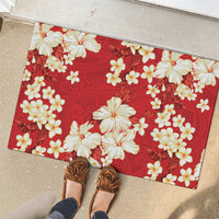 Hawaii Hibiscus Plumeria Red Rubber Doormat Polynesian Pattern LT01 - Polynesian Pride