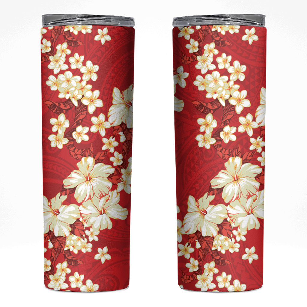 Hawaii Hibiscus Plumeria Red Skinny Tumbler Polynesian Pattern LT01 Red - Polynesian Pride