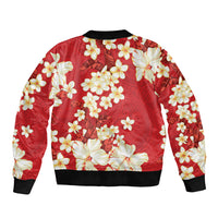 Hawaii Hibiscus Plumeria Red Sleeve Zip Bomber Jacket Polynesian Pattern LT01 - Polynesian Pride