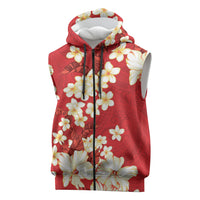 Hawaii Hibiscus Plumeria Red Sleeveless Zip Hoodie Polynesian Pattern LT01 Red - Polynesian Pride
