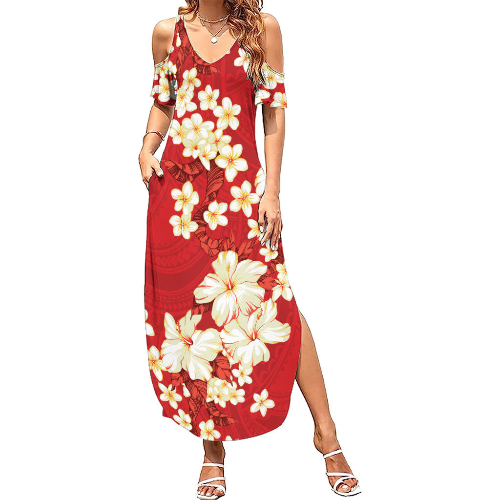 Hawaii Hibiscus Plumeria Red Summer Maxi Dress Polynesian Pattern LT01 Women Red - Polynesian Pride