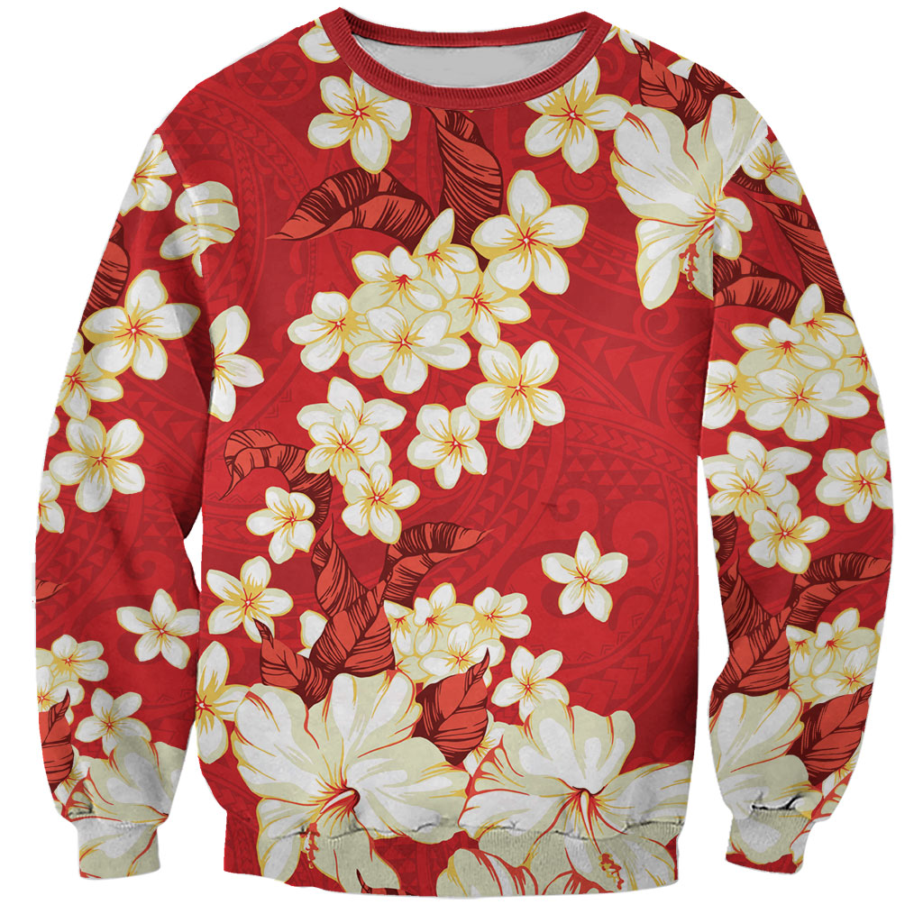 Hawaii Hibiscus Plumeria Red Sweatshirt Polynesian Pattern LT01 Unisex Red - Polynesian Pride