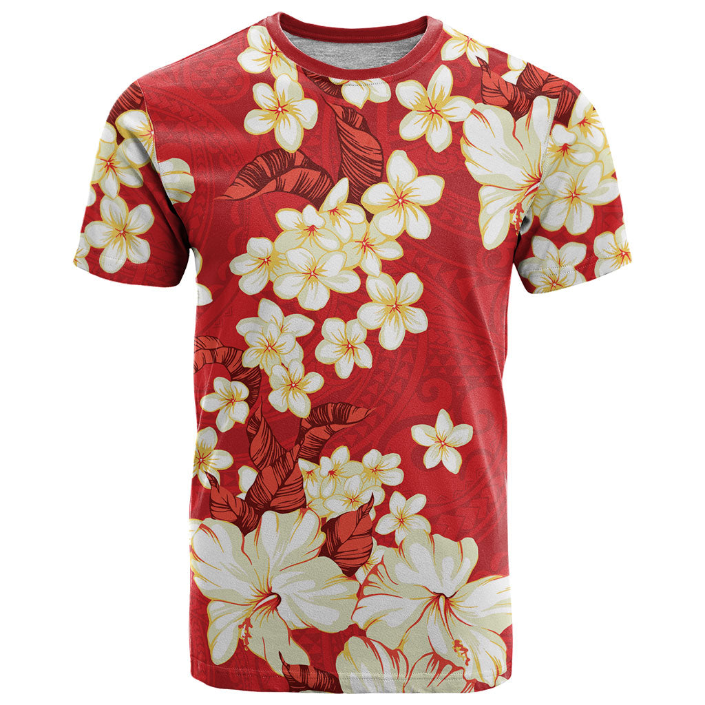 Hawaii Hibiscus Plumeria Red T Shirt Polynesian Pattern LT01 Red - Polynesian Pride