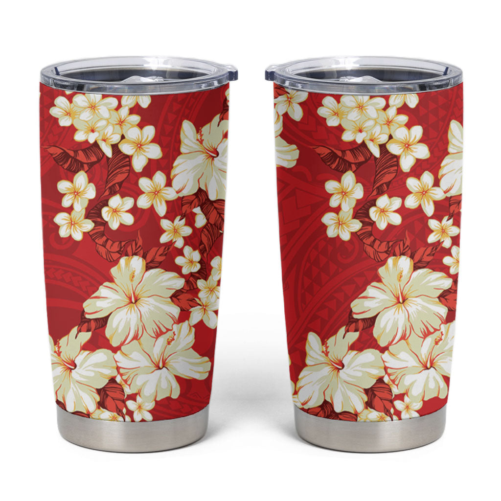 Hawaii Hibiscus Plumeria Red Tumbler Cup Polynesian Pattern LT01 Red - Polynesian Pride