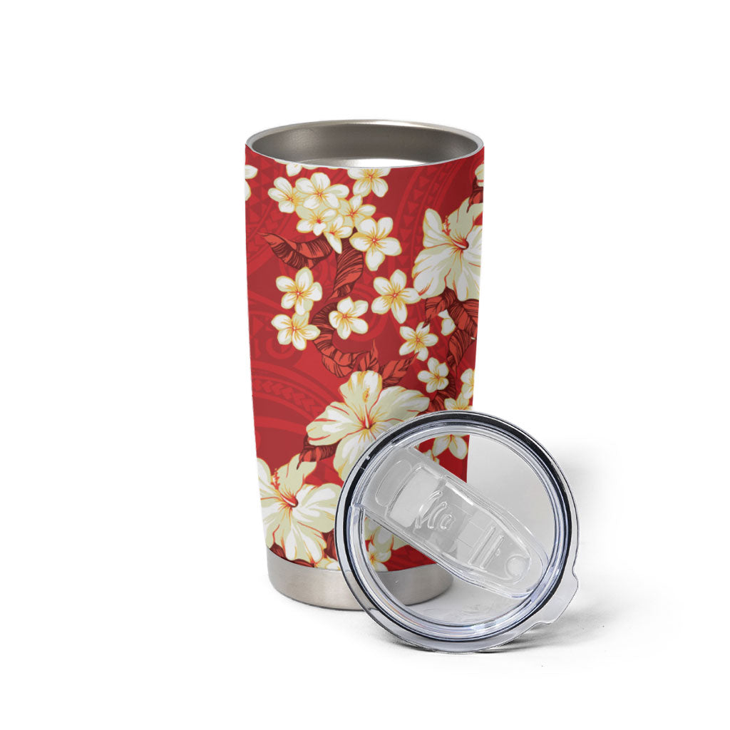 Hawaii Hibiscus Plumeria Red Tumbler Cup Polynesian Pattern LT01 - Polynesian Pride