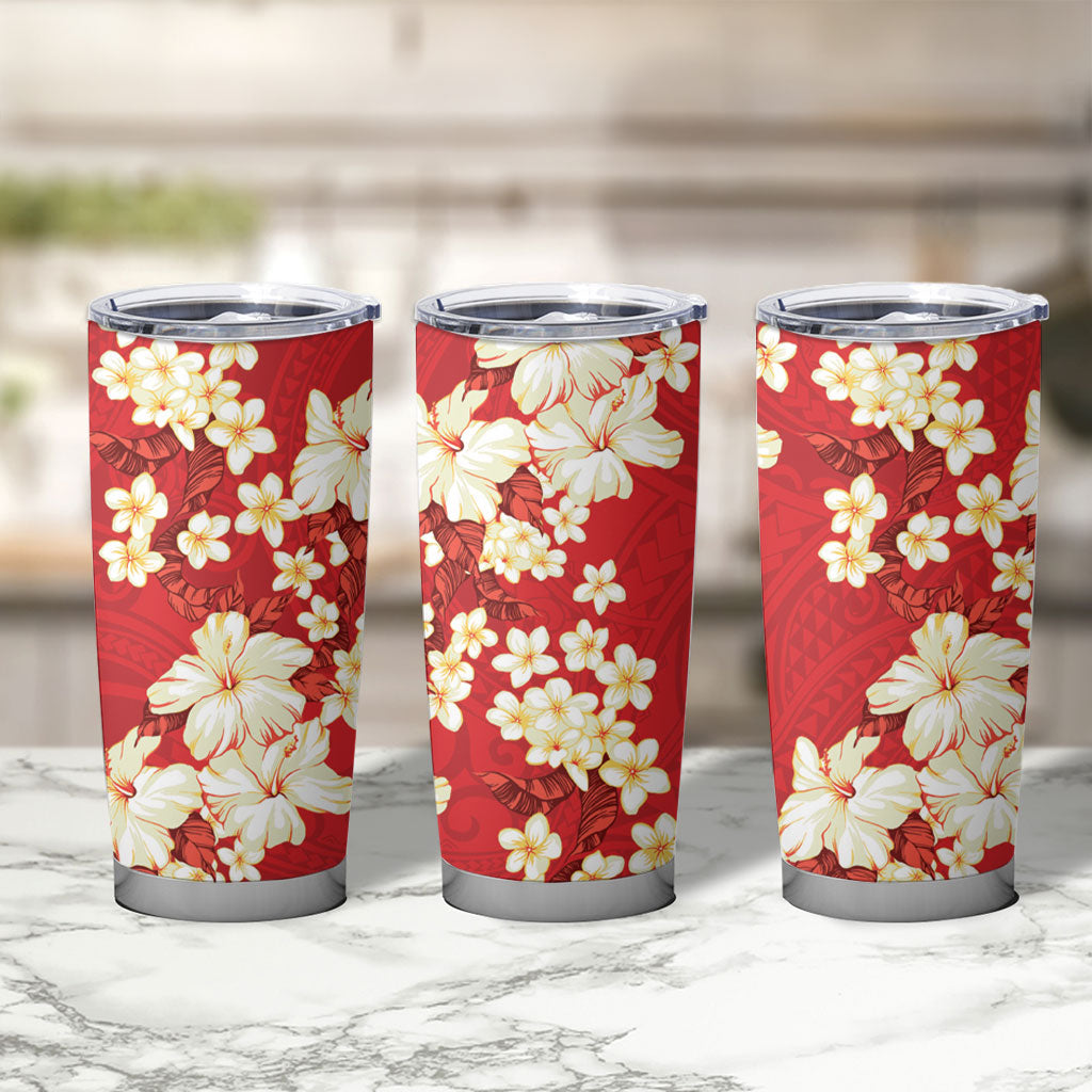 Hawaii Hibiscus Plumeria Red Tumbler Cup Polynesian Pattern LT01 - Polynesian Pride
