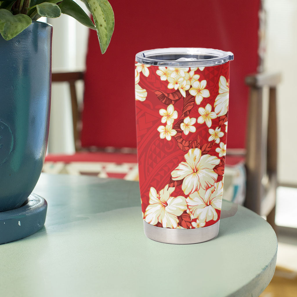 Hawaii Hibiscus Plumeria Red Tumbler Cup Polynesian Pattern LT01 - Polynesian Pride