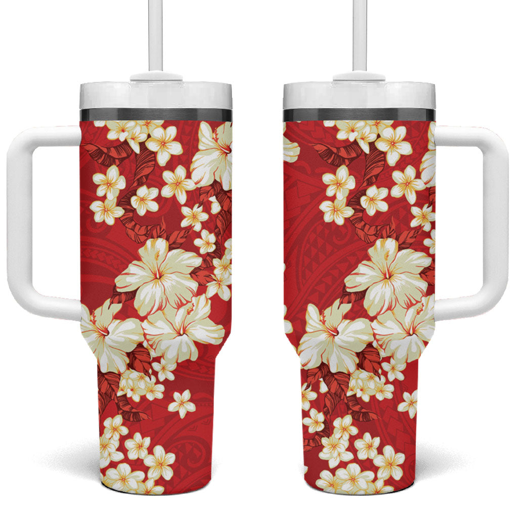 Hawaii Hibiscus Plumeria Red Tumbler With Handle Polynesian Pattern LT01 One Size: 40 oz Red - Polynesian Pride