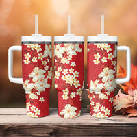 Hawaii Hibiscus Plumeria Red Tumbler With Handle Polynesian Pattern LT01 - Polynesian Pride