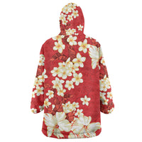 Hawaii Hibiscus Plumeria Red Wearable Blanket Hoodie Polynesian Pattern LT01 - Polynesian Pride