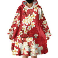 Hawaii Hibiscus Plumeria Red Wearable Blanket Hoodie Polynesian Pattern LT01 - Polynesian Pride