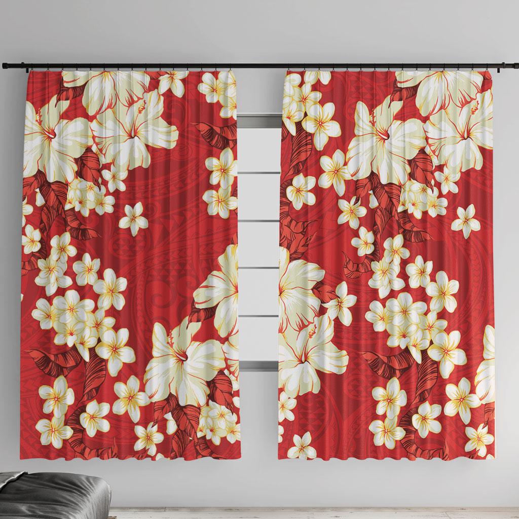 Hawaii Hibiscus Plumeria Red Window Curtain Polynesian Pattern LT01 With Hooks Red - Polynesian Pride