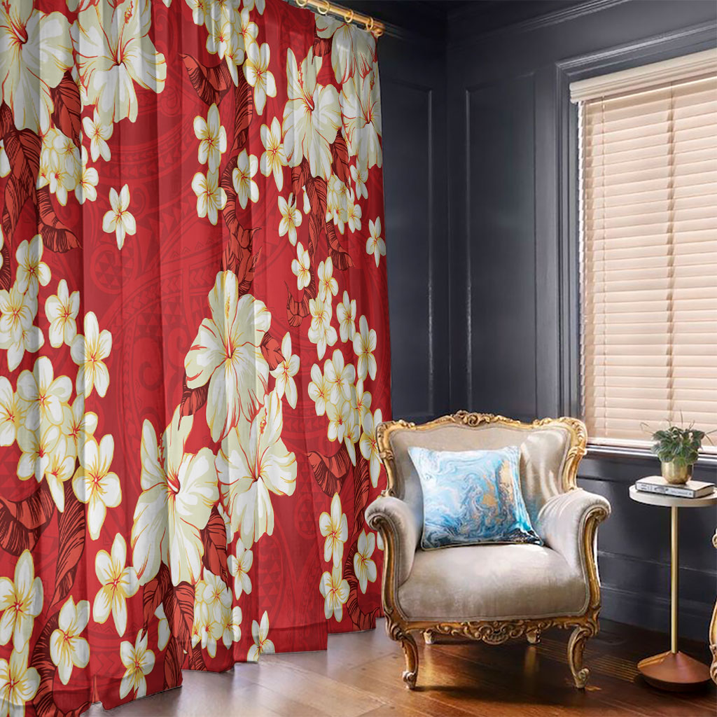 Hawaii Hibiscus Plumeria Red Window Curtain Polynesian Pattern LT01 - Polynesian Pride