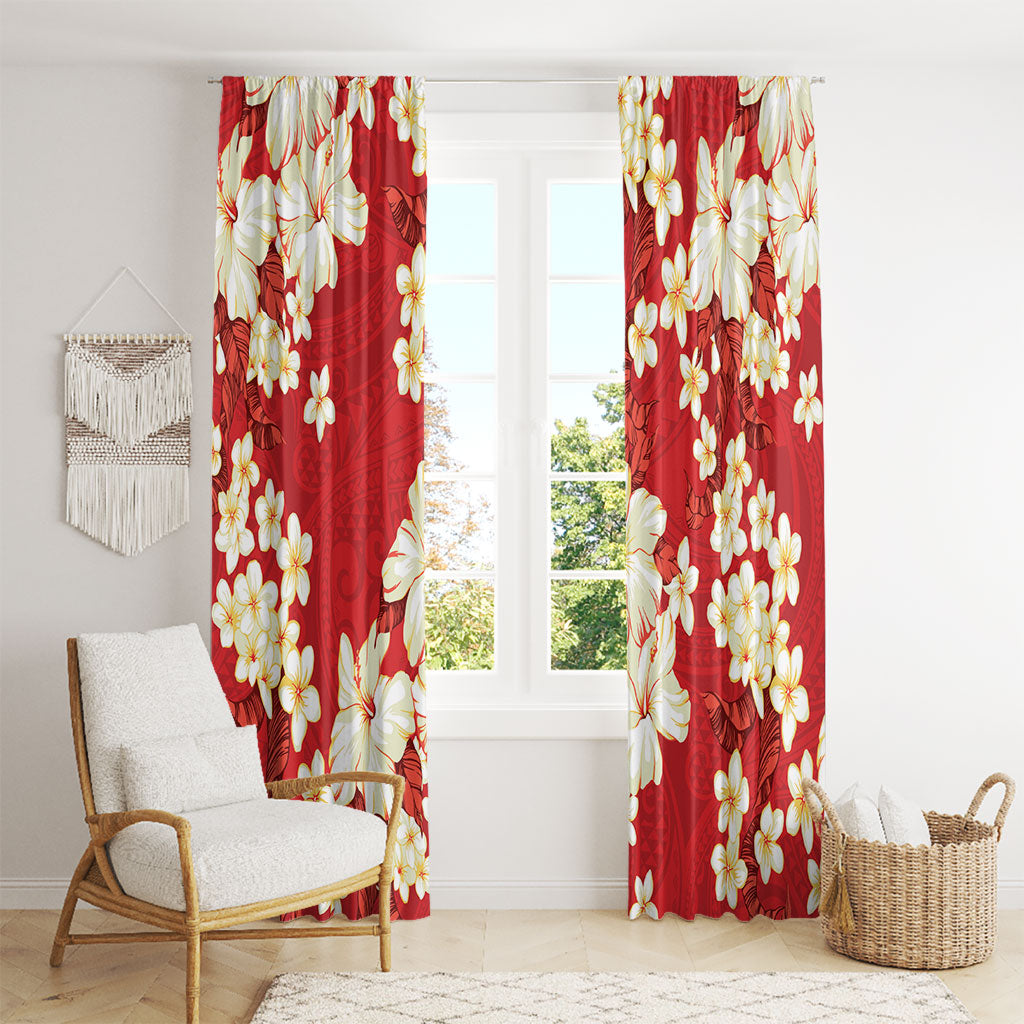 Hawaii Hibiscus Plumeria Red Window Curtain Polynesian Pattern LT01 - Polynesian Pride